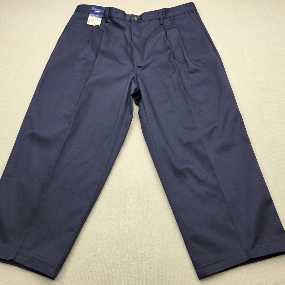 NWT Basic Editions Khakis Mens 42x25 Navy Blue Double Pleat Wrinkle Resistant